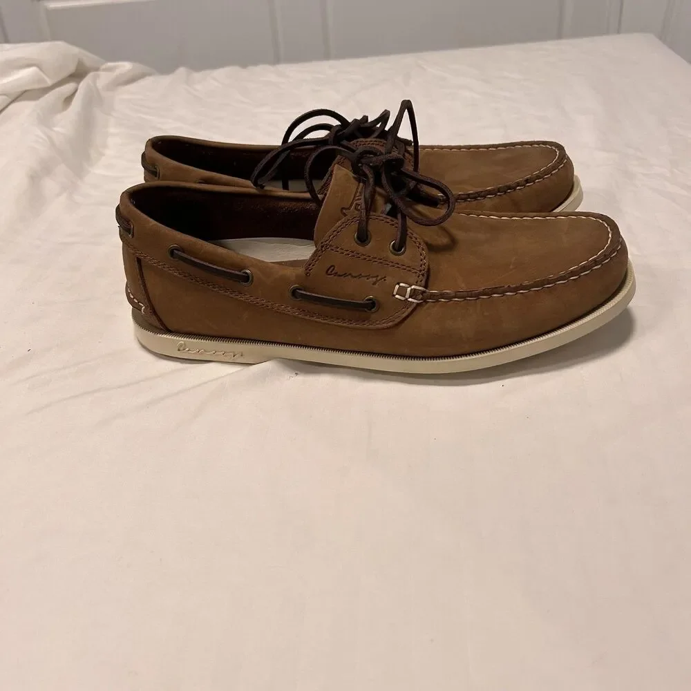 Canoe Boat Shoes Mens Size 9 Brown Leather Lace Up Slip Resistant Casual Golf
